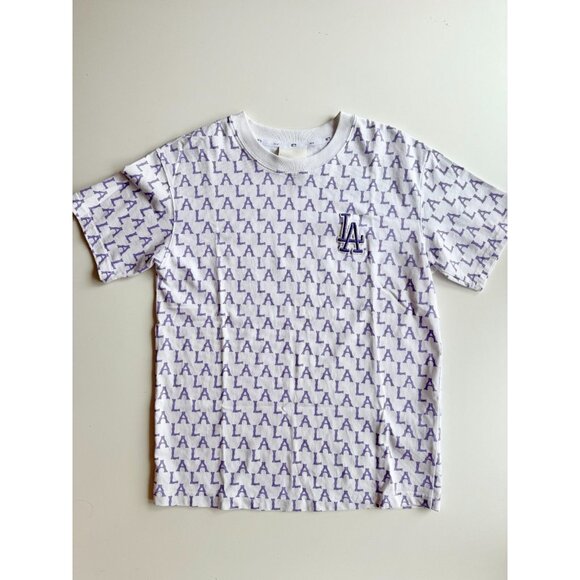NWOT MLB LA DODGERS White Purple Monogram Logo Cotton Crew Neck T-Shirt, Size XS - Picture 2 of 13